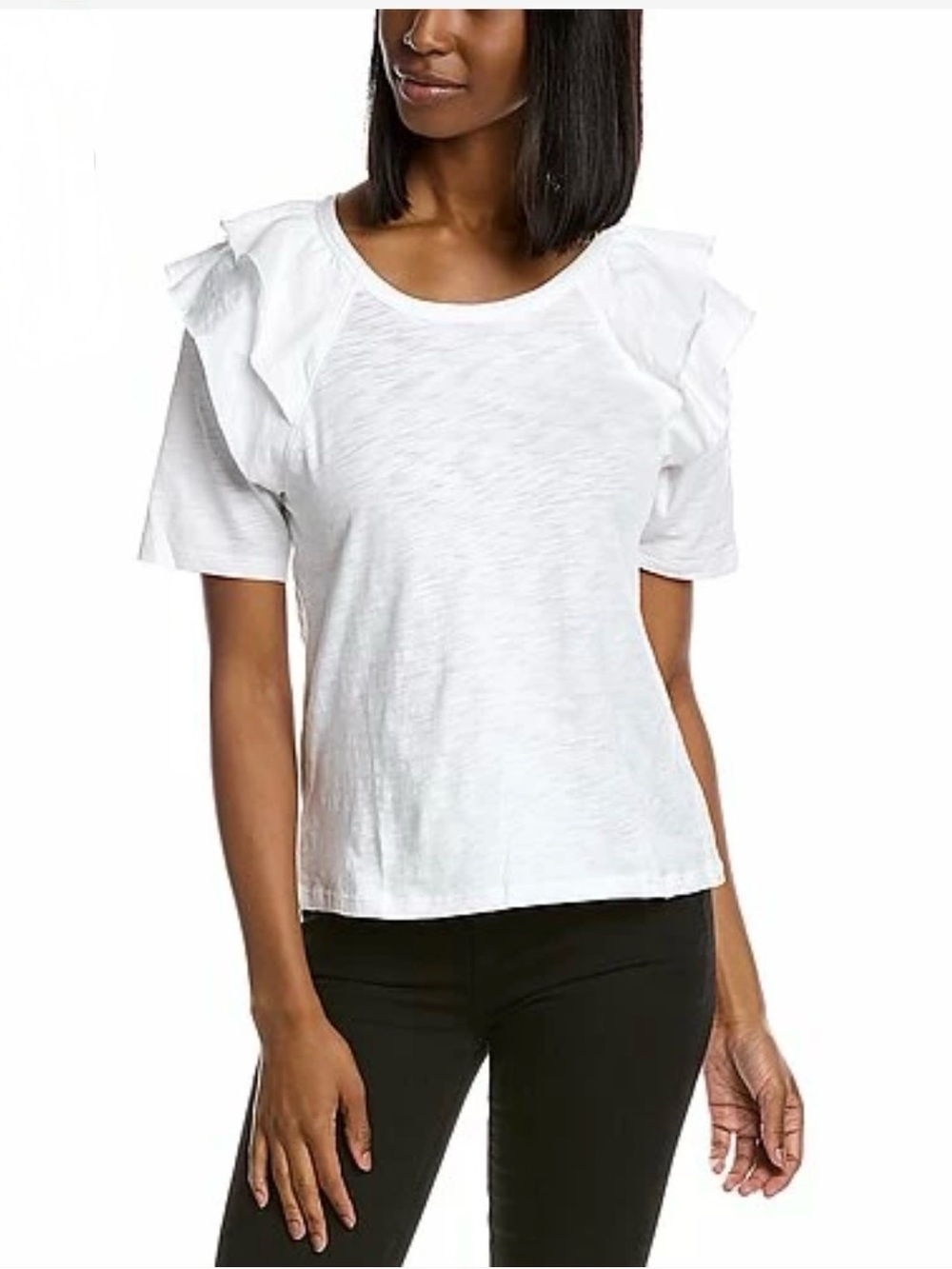 Lilla P White Elbow Sleeve Ruffle Top Size XL